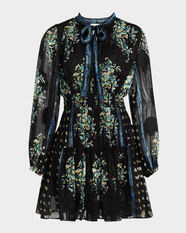 Maris Necktie Long-Sleeve Mini Dress